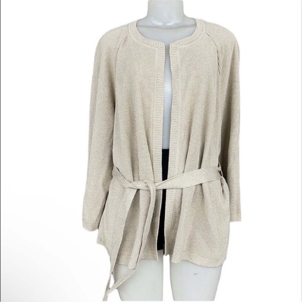 St. John Cream Cardigan Sweater with Open Front Size XL